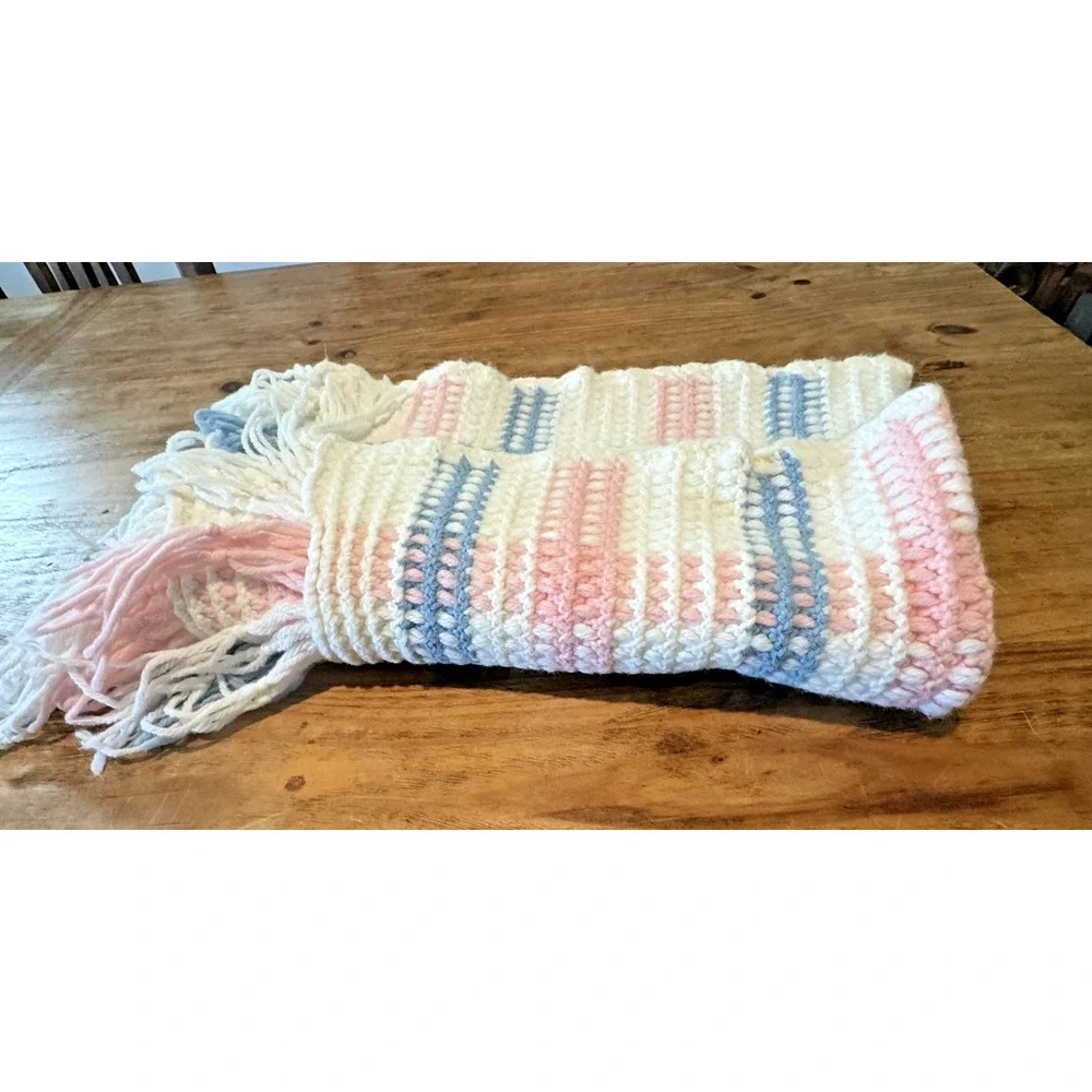 Woven Throw Blanket Pastel Plaid Fringe Cottage Farmhouse Decor Baby Room 33